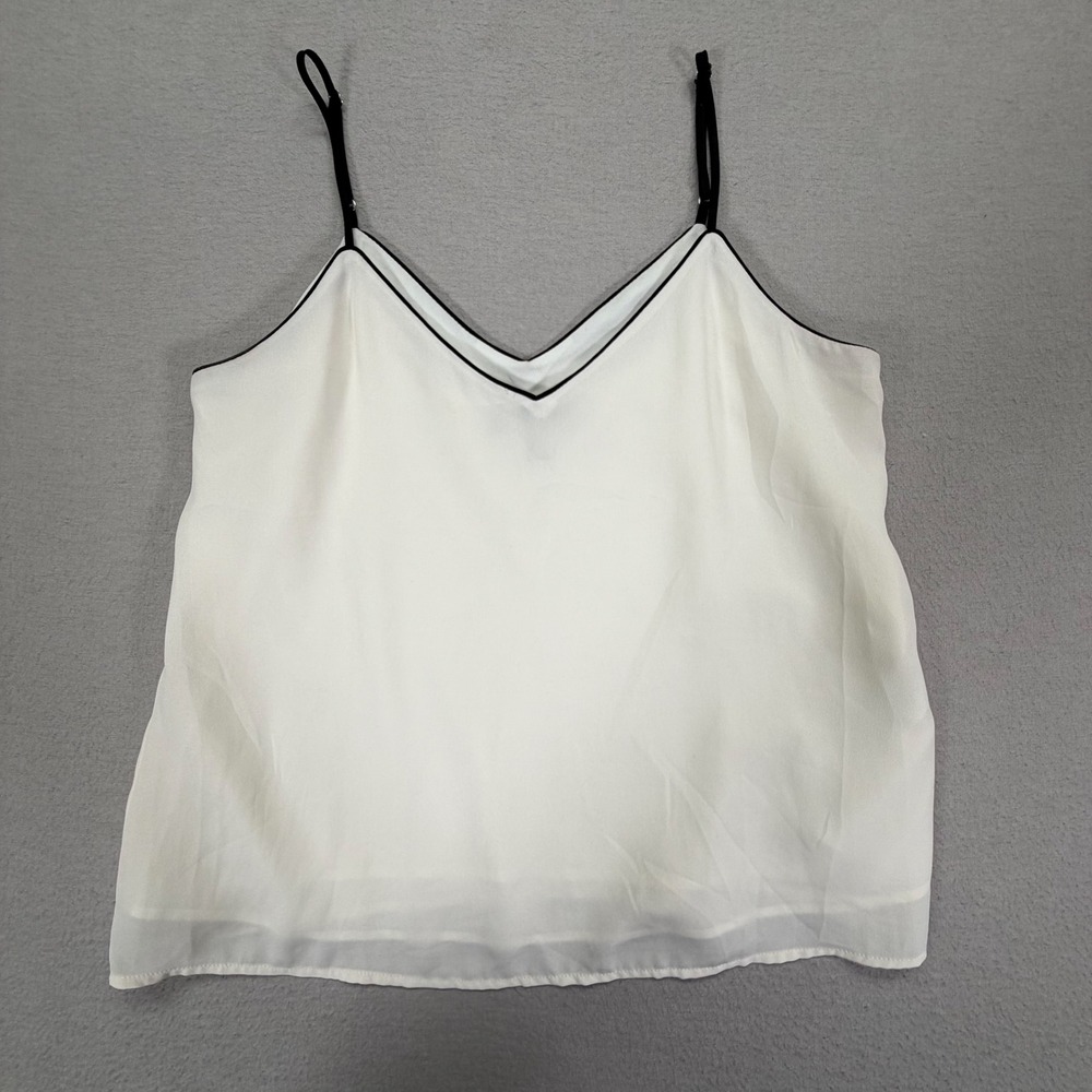Banana Republic Camisole Top Women XS Petite White Black Contrast Trim V-Neck